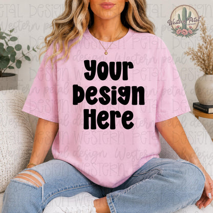 Comfort Colors Blossom Shirt Mockup, Pink Tee Mockup, Boho Aesthetic Mockup, Comfort Colors 1717 Mockup, Trendy Woman Shirt Mockup