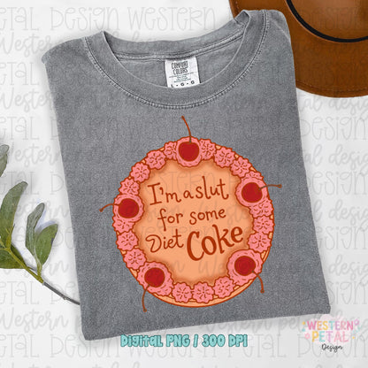 Funny Diet Coke PNG | Cherry Pie Coquette PNG | Trendy Girl PNG Design | Retro Hand Drawn Sublimation | Pink Western Shirt Design