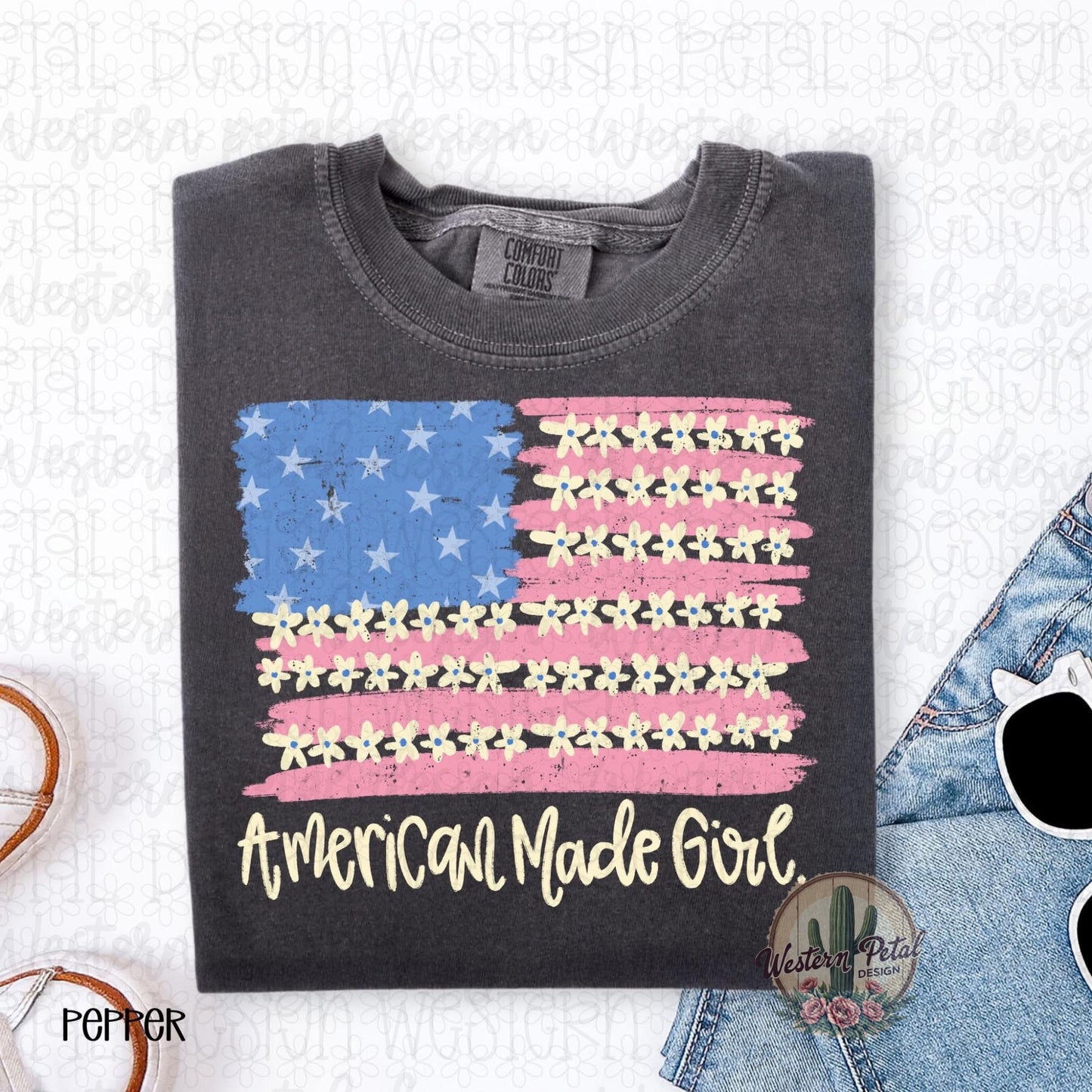 American Made Girl Shirt, Patriotic Daisy Flag Tee, Comfort Colors 1717 Pepper Shirt, Cute Fourth of July Shirt, Retro USA Graphic Tee