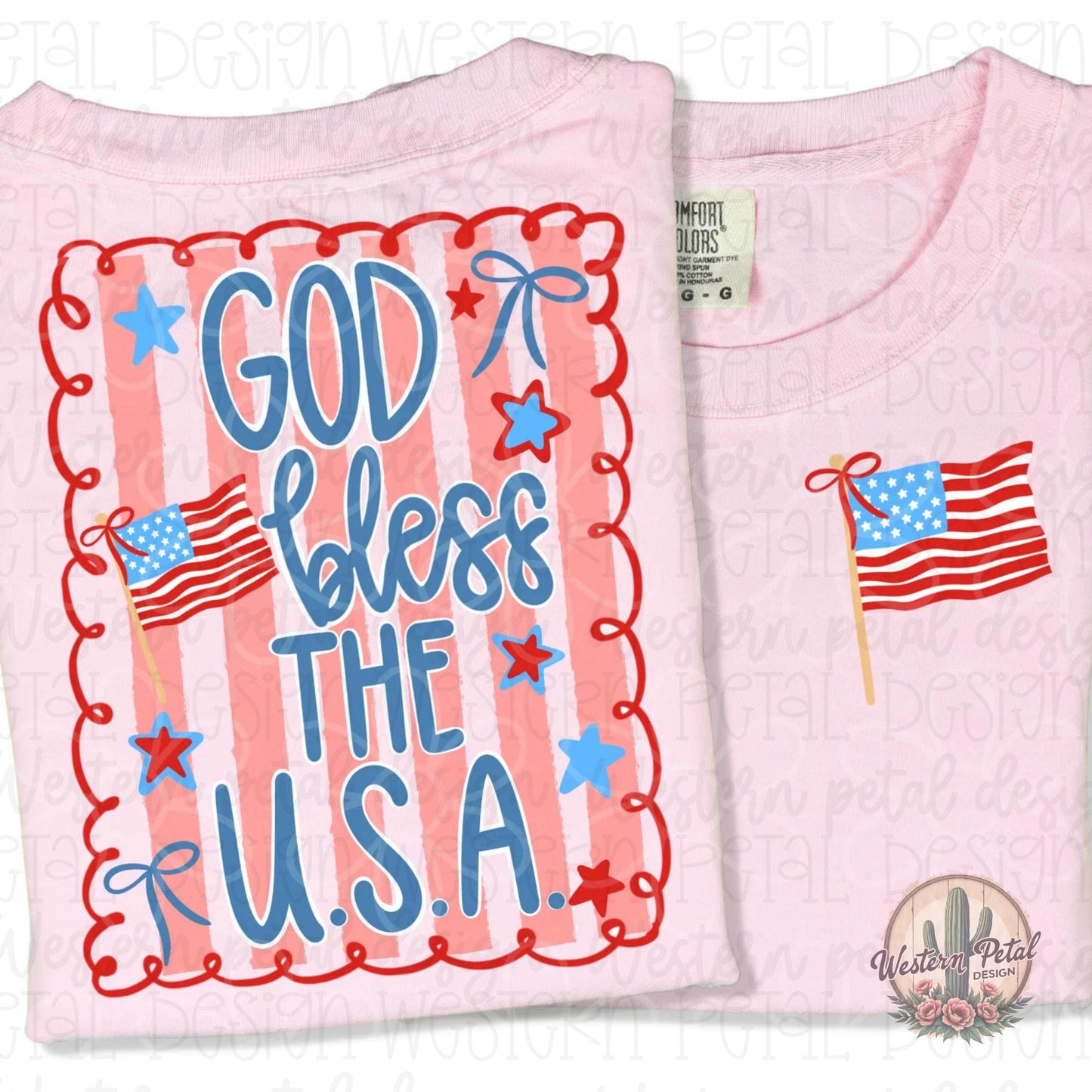 God Bless The U.S.A Shirt, Patriotic Comfort Colors Tee, Fourth of July Shirt, America Graphic Tee, Coquette USA Shirt, Cute Summer Tee