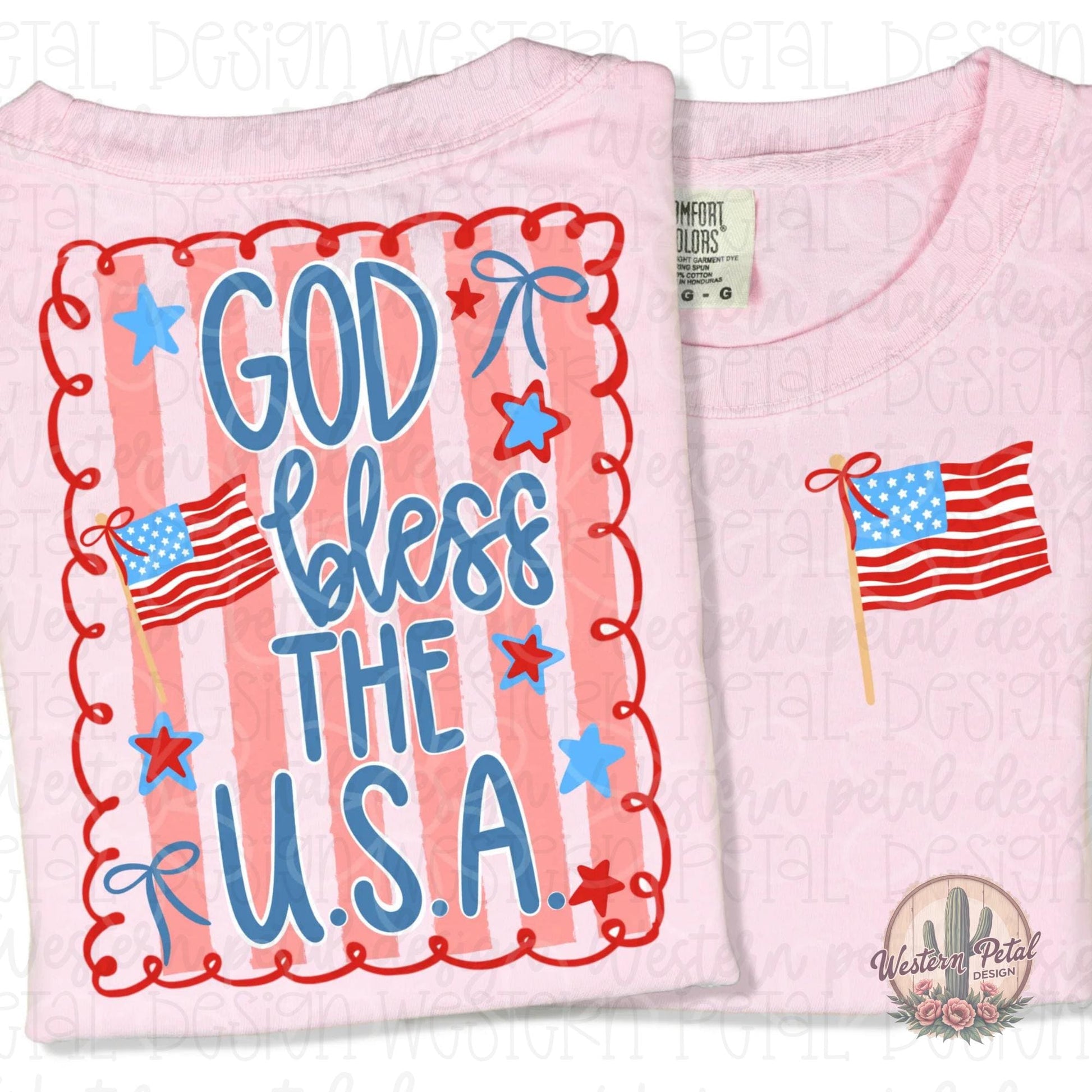 God Bless The U.S.A Shirt, Patriotic Comfort Colors Tee, Fourth of July Shirt, America Graphic Tee, Coquette USA Shirt, Cute Summer Tee