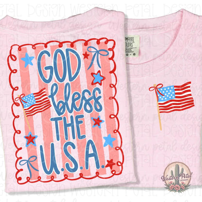 God Bless The U.S.A Shirt, Patriotic Comfort Colors Tee, Fourth of July Shirt, America Graphic Tee, Coquette USA Shirt, Cute Summer Tee