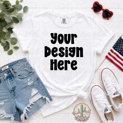 Comfort Colors Mockup Bundle, Patriotic Shirt Mockups, 4th of July Mockup Bundle, Styled Flat Lay Mockups, Pink Pepper Denim White Tee Mock