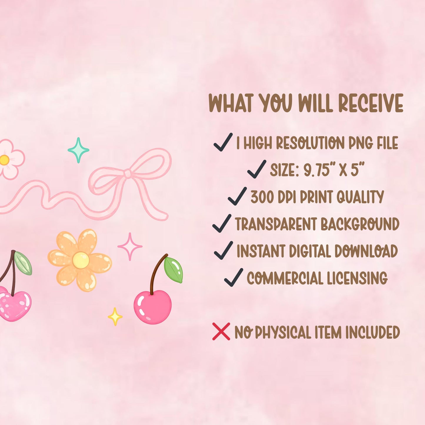 Cherry Bow Glass Can Wrap PNG | Cute Coquette 16 oz Libbey Wrap | Pink Bow Floral Tumbler Design | Sublimation PNG Download