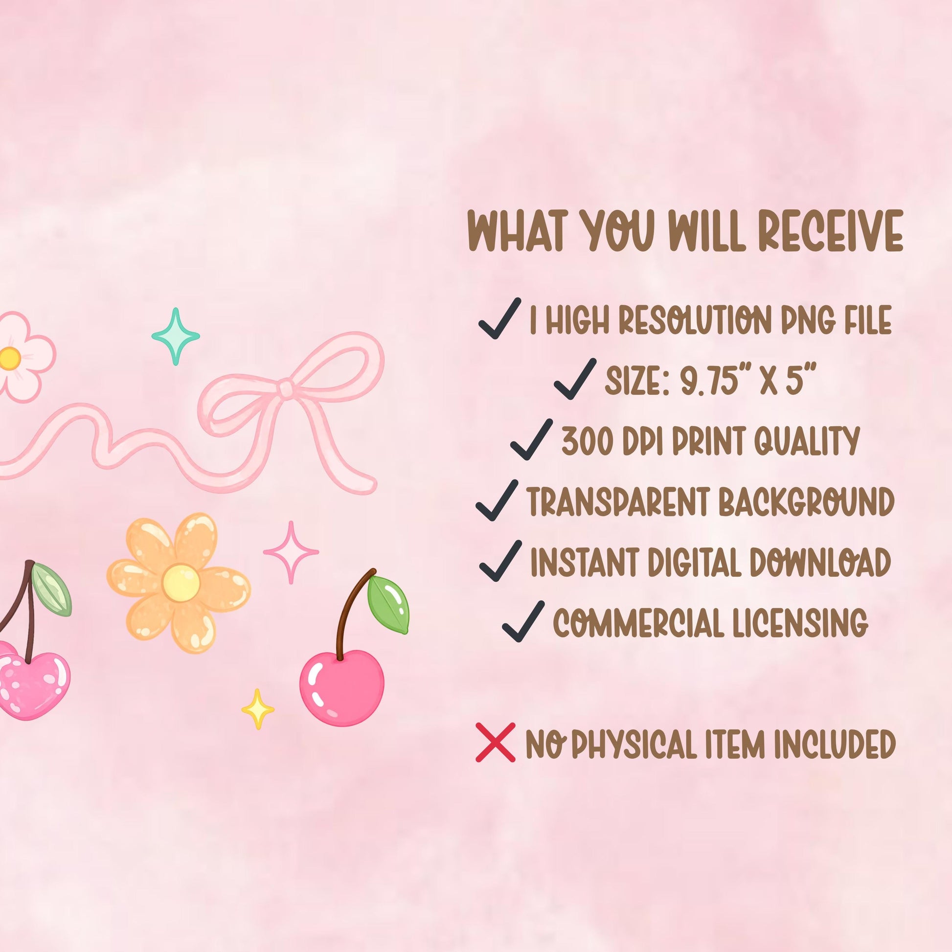 Cherry Bow Glass Can Wrap PNG | Cute Coquette 16 oz Libbey Wrap | Pink Bow Floral Tumbler Design | Sublimation PNG Download