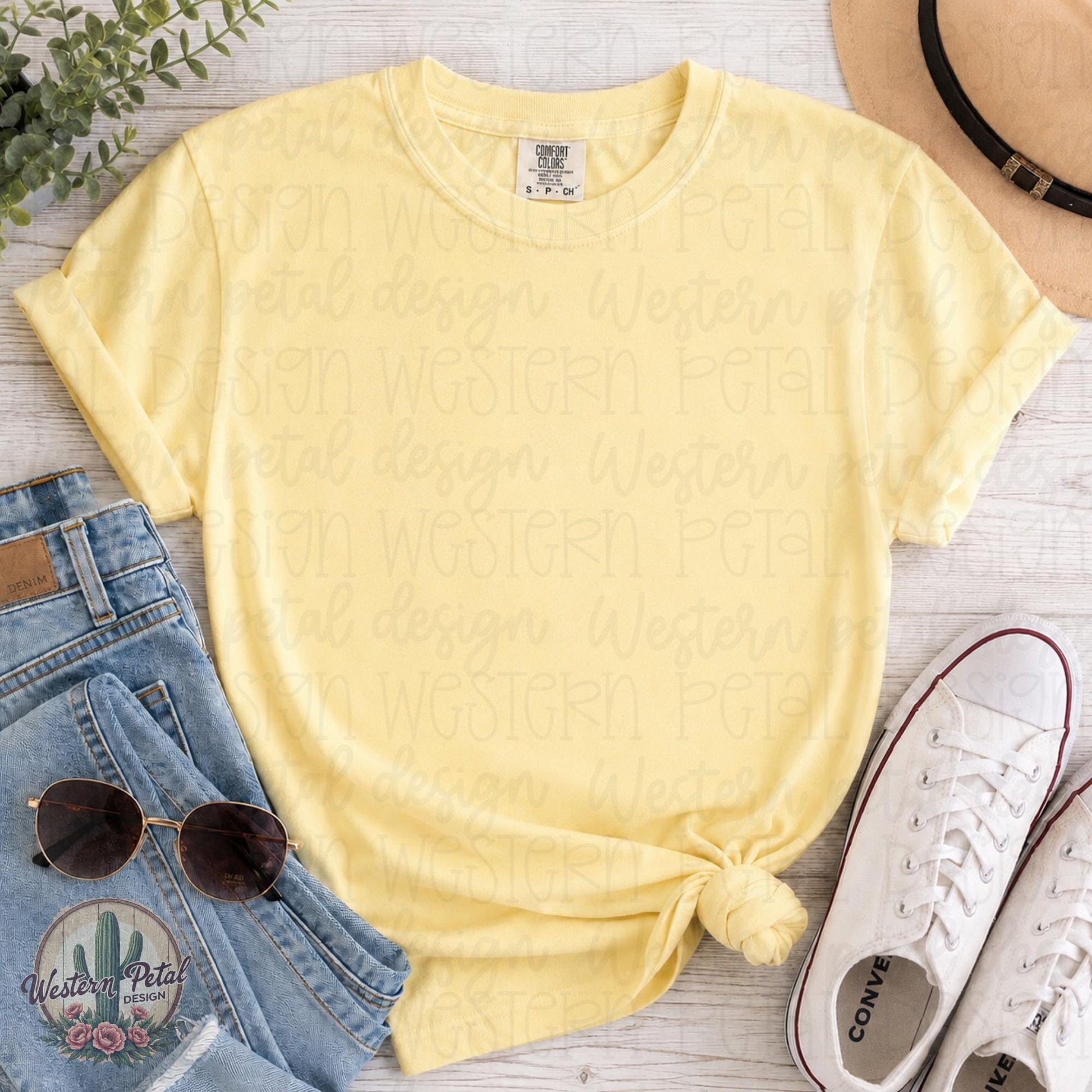 Comfort Colors Butter Mockup Shirt | Yellow 1717 Flat Lay Mockup | Blank Comfort Colors Tee Mockup PNG | Styled T Shirt Mockup