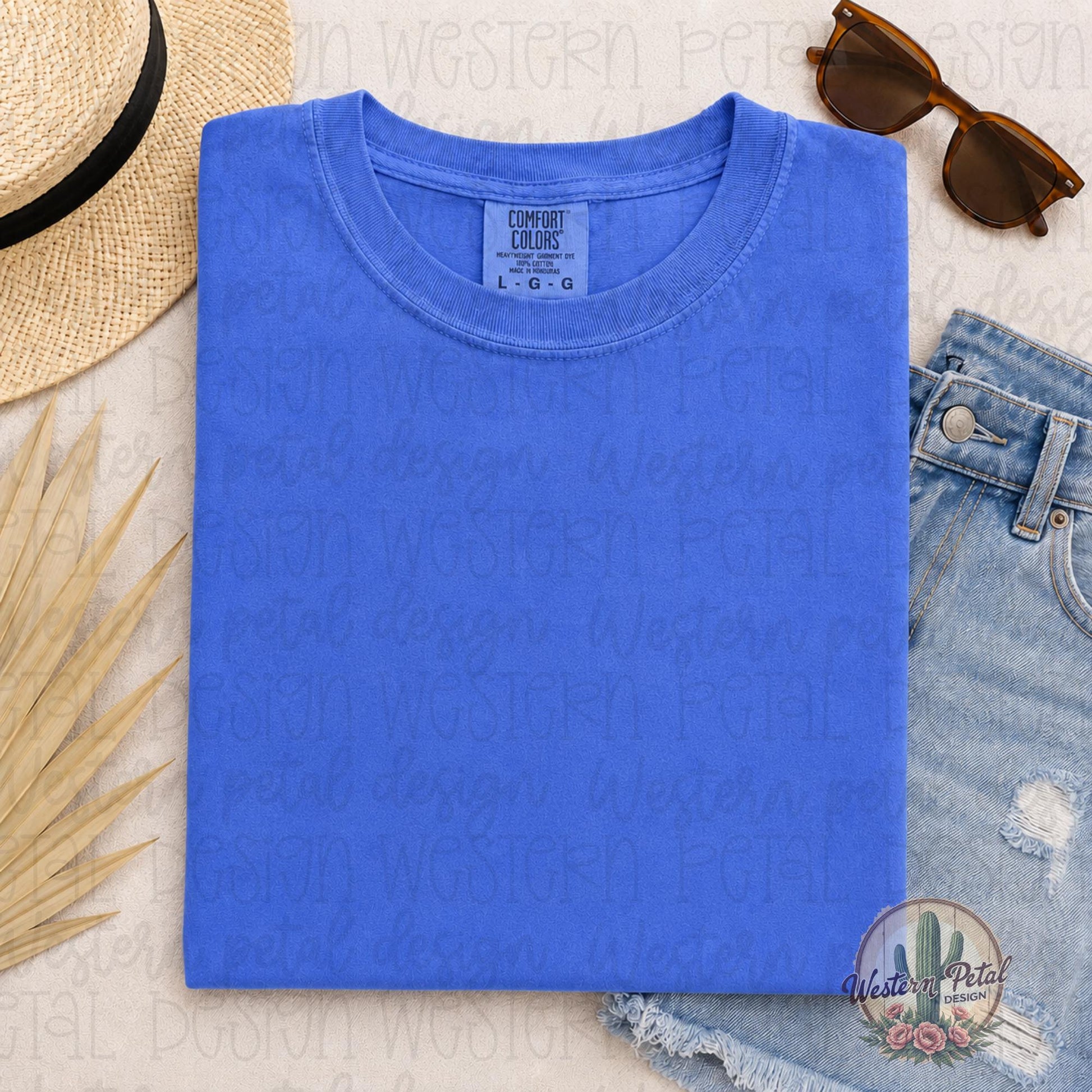Comfort Colors Flo Blue Mockup, Summer Flat Lay Shirt Mockup, Blue Tee Mockup, Styled T Shirt Mockup, Beachy Shirt Mockup JPG