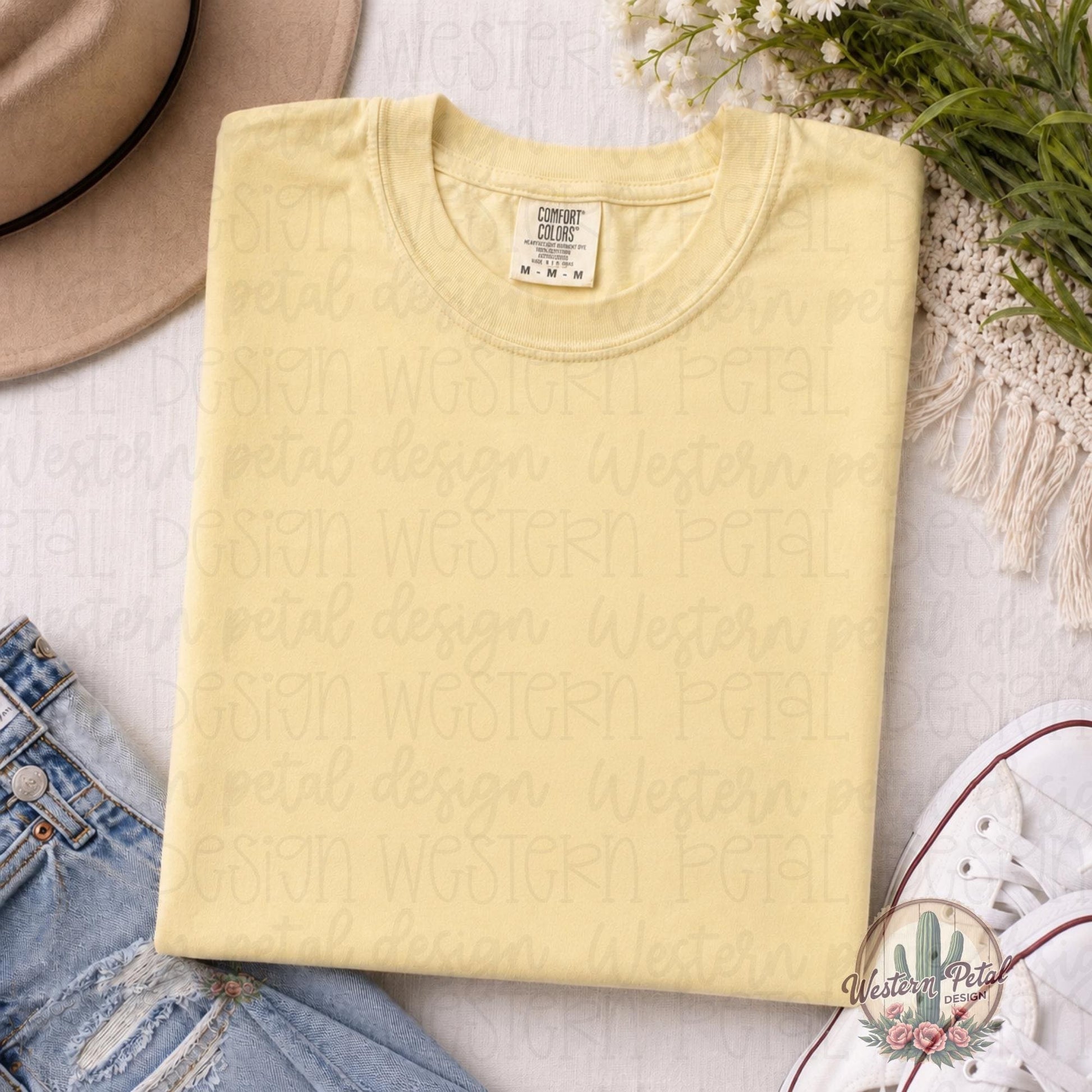 Comfort Colors Butter Mockup, Yellow Shirt Mockup, Summer Flat Lay Mockup, Styled Tee Mockup, Comfort Colors 1717 Mockup JPG