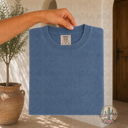 Comfort Colors Blue Jean Mockup, Folded Shirt Mockup, Comfort Colors 1717 Mockup, Blue Tee Mockup, Boho Flat Lay Mockup