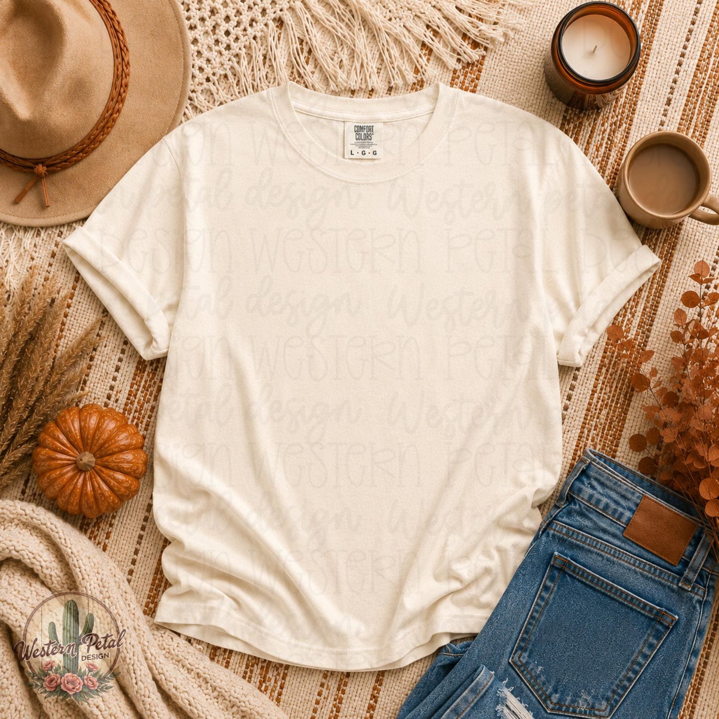 Comfort Colors Ivory Fall Mockup, Autumn Shirt Mockup, Comfort Colors 1717 Mockup, Cozy Boho Tee Mockup, Neutral Fall Flat Lay