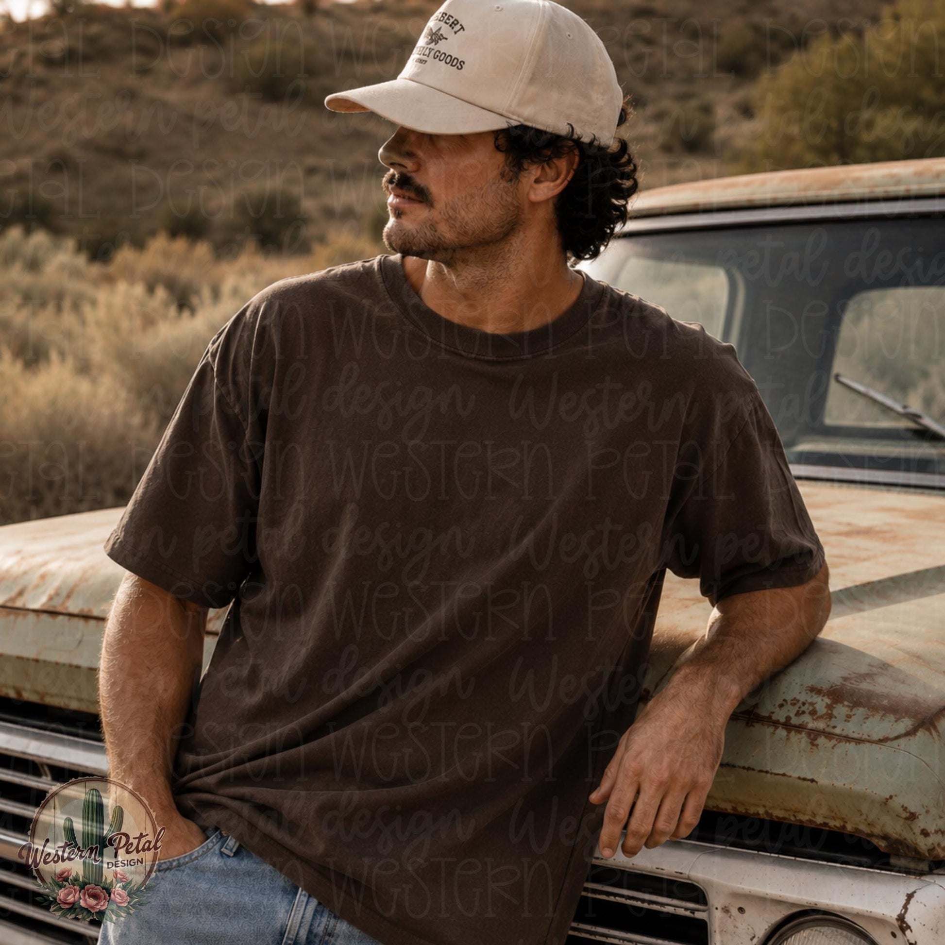 Mens Comfort Colors Espresso Mockup PNG, Western Shirt Mockup, Rustic Male Tshirt Mockup, Comfort Colors 1717 Mockup, Western Apparel Photo