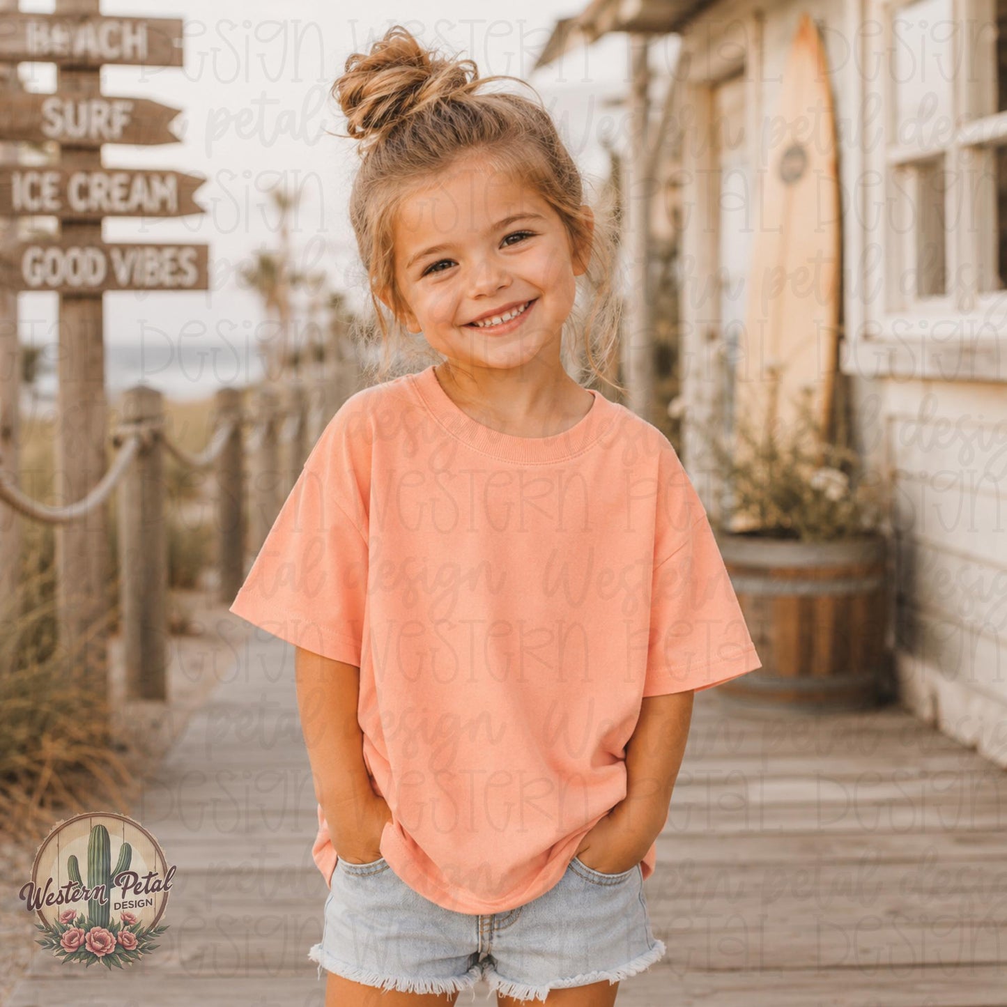 Sunset Rabbit Skins Mockup Kids Beach Mockup Girl Shirt Mockup Coastal Toddler Tee Mockup Trendy Kids Shirt PNG Mockup