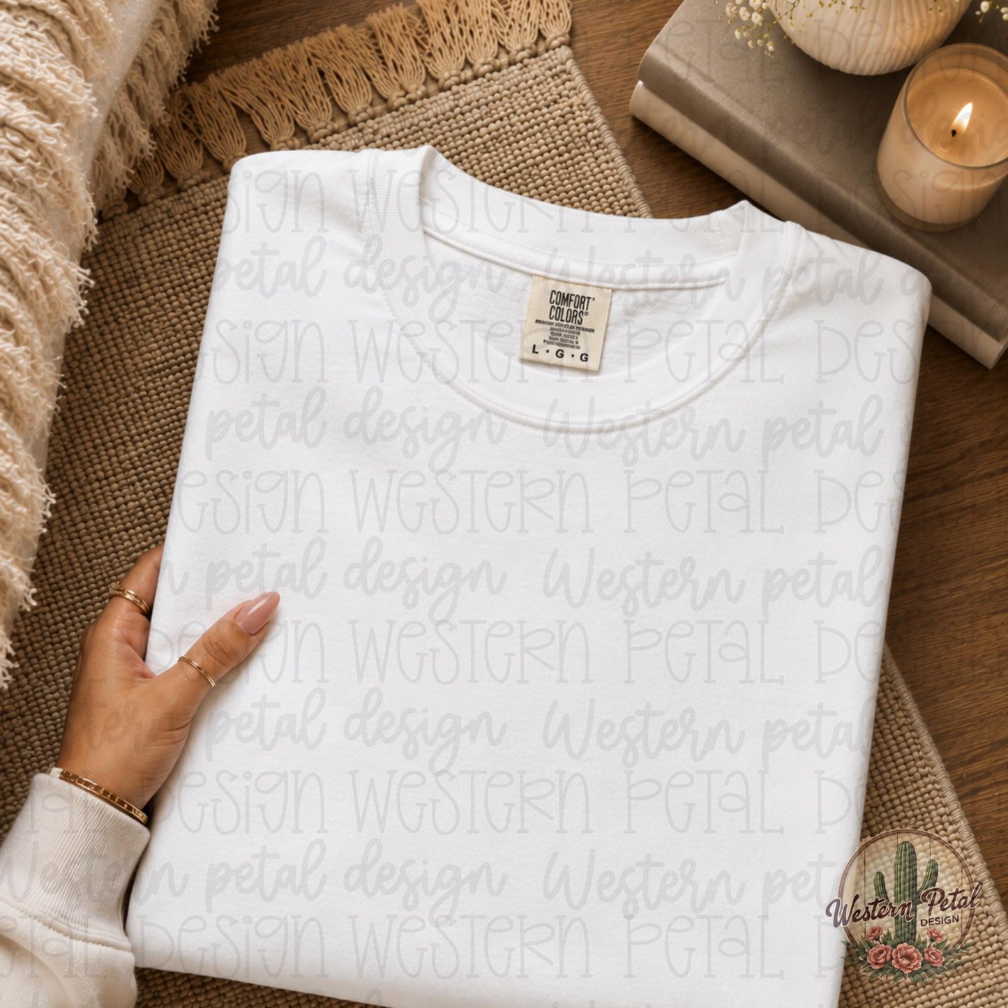 White Comfort Colors Mockup Folded Shirt Mockup Neutral Flat Lay Mockup Trendy Shirt Mockup Feminine PNG Mockup