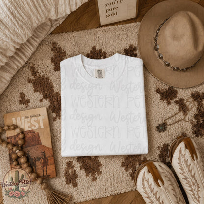 Western Comfort Colors Mockup PNG | White Folded Shirt Mockup | Cowhide Rug Flat Lay | Western Tee Mockup | Boutique Shirt Mockup | Etsy