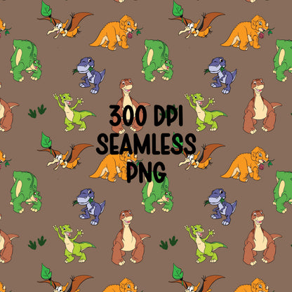 LBT Dinosaurs Seamless Pattern PNG | Cute Retro Dino Digital Paper | Prehistoric Cartoon Pattern | Kids Fabric Print | Nursery Scrapbook