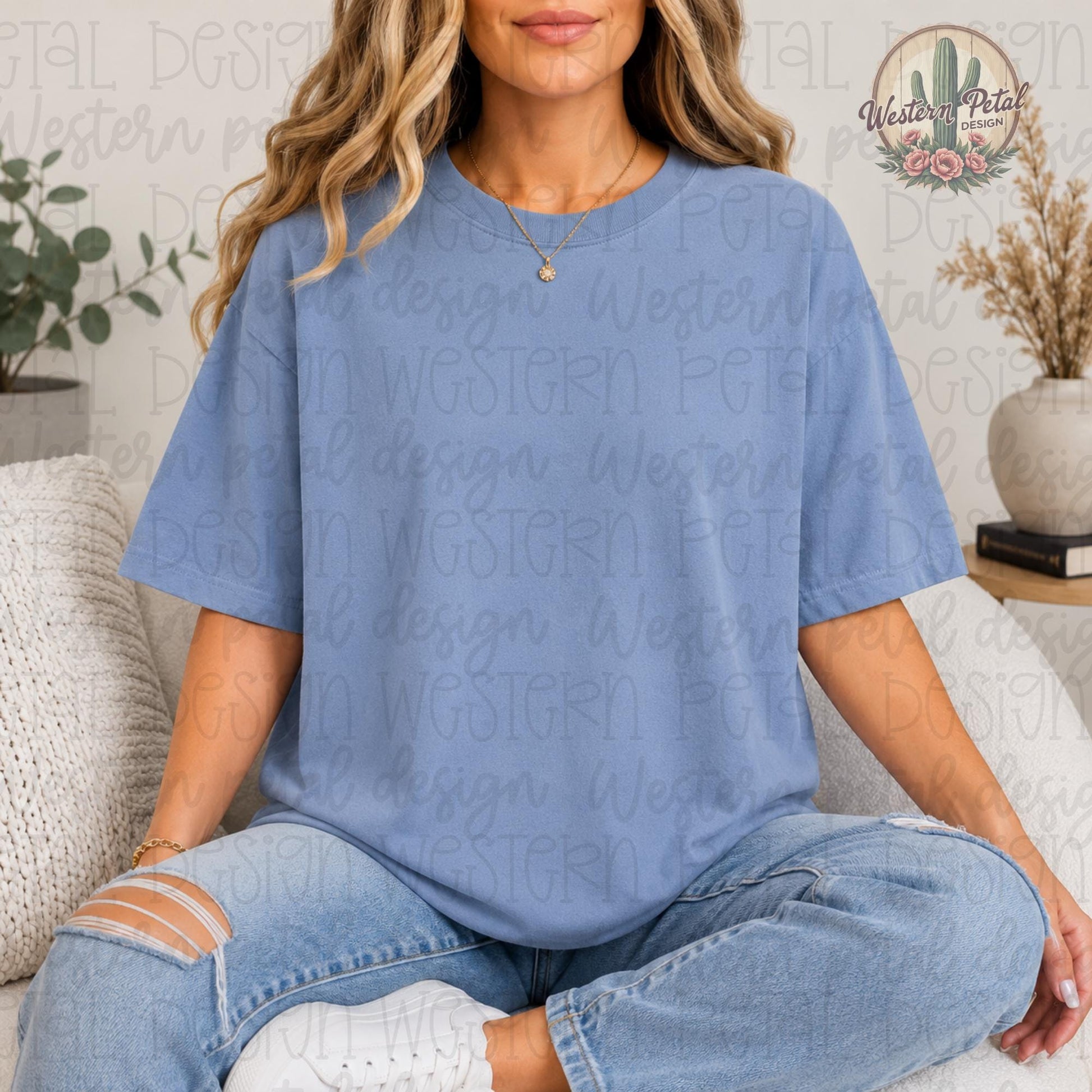 Comfort Colors Blue Denim Mockup, Comfort Colors 1717 Shirt Mockup, Boho T Shirt Mockup, Blue Tee Mockup, Aesthetic Woman Mockup