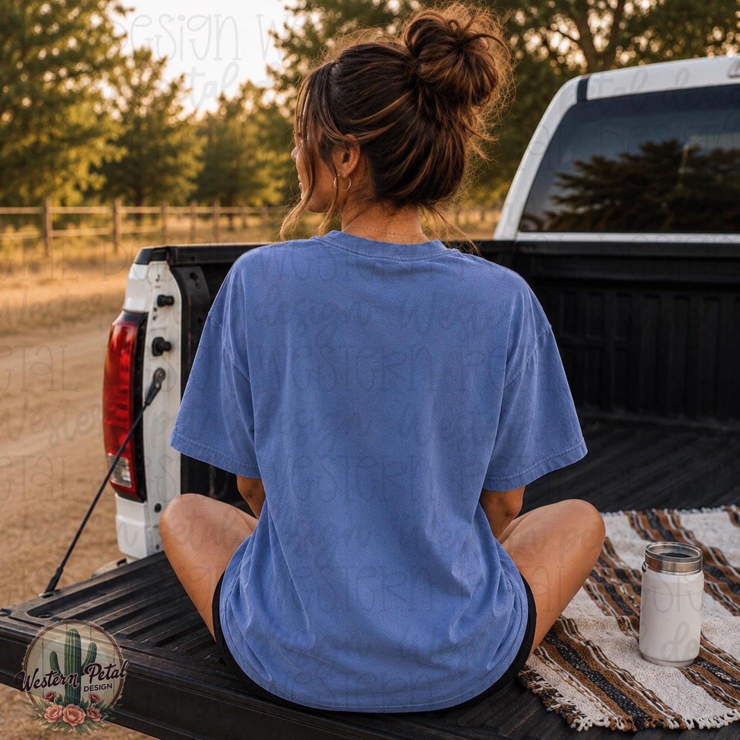 Comfort Colors 1717 Washed Denim Mockup, Western Shirt Mockup, CC1717 Back Design Tee, Trendy Blue Jean Tshirt Mockup PNG