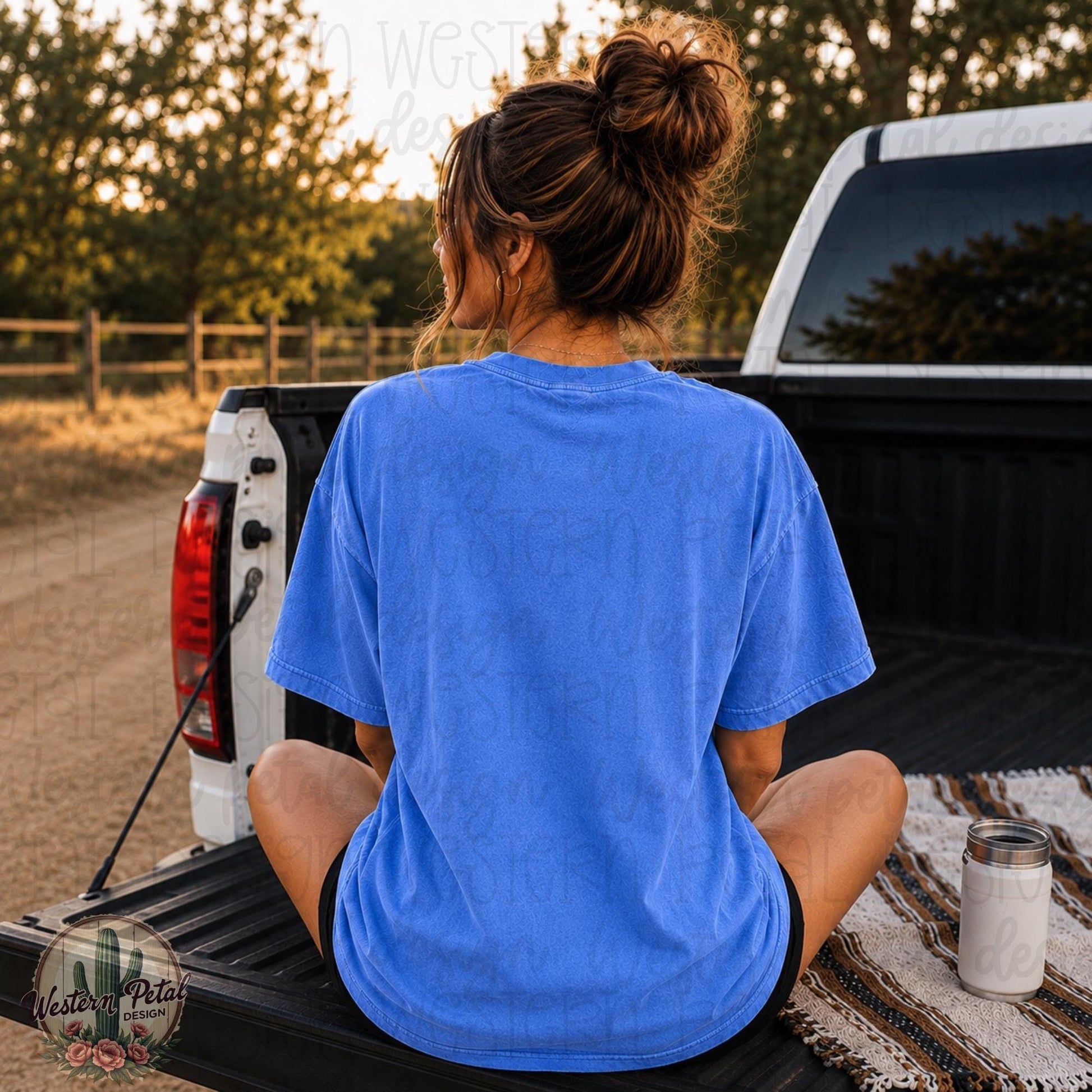Comfort Colors 1717 Flo Blue Mockup, Western Shirt Mockup, CC1717 Back Design Tee, Flo Blue Tshirt Mockup PNG