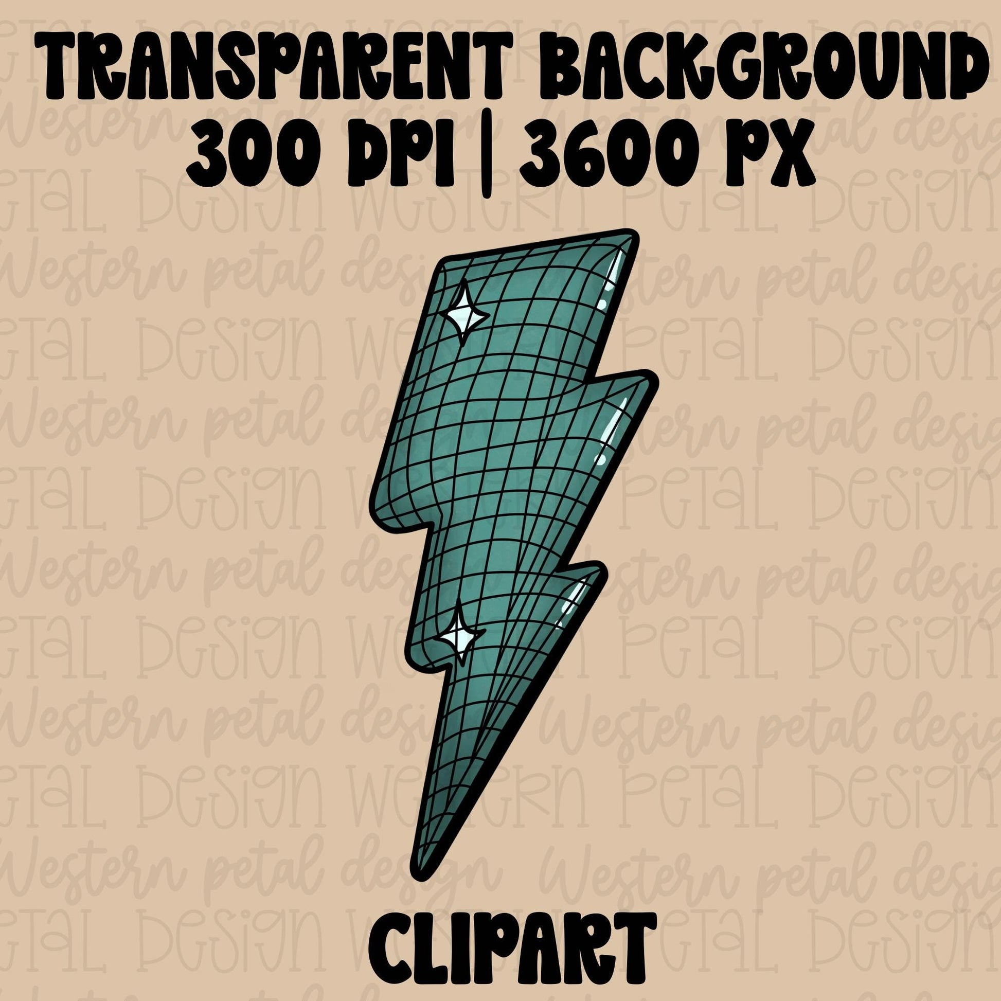 Hand drawn teal lightning bolt clipart with retro warped grid lines and sparkle accents in a trendy Y2K style.