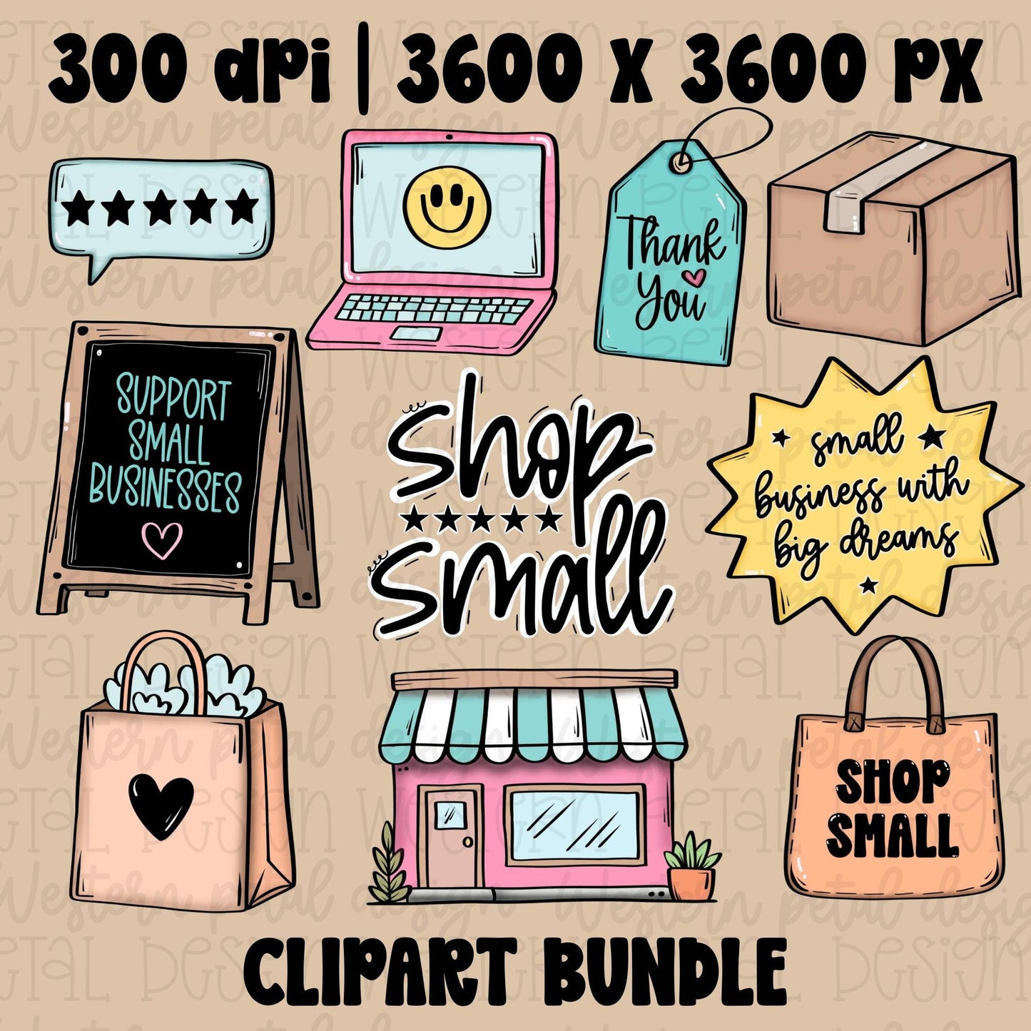 Small Business Clipart Bundle PNG, Shop Small Clipart, Boutique Clipart, Hand Drawn Business Graphics, Support Small Business PNG Bundle