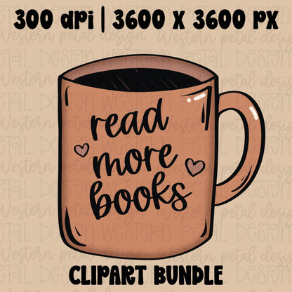 Book Lover Clipart Bundle PNG, Reading Aesthetic Clipart, Kindle Clipart, Bookworm Graphics, Cozy Reader PNG, Retro Reading Clipart
