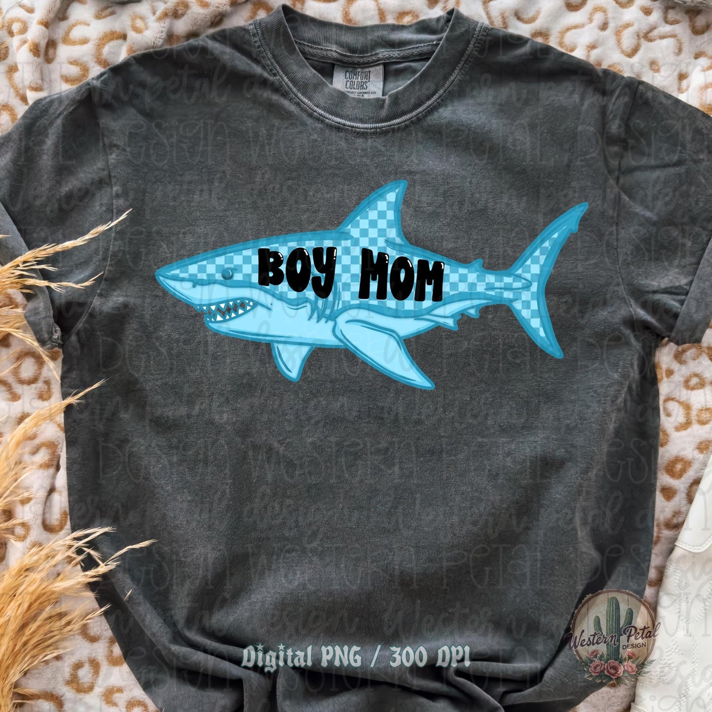 Boy Mom Shark PNG | Funny Boy Mom Sublimation Design | Shark Mom PNG | Coastal Summer Shirt Design | Blue Shark PNG Download