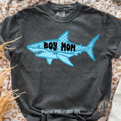 Boy Mom Shark PNG | Funny Boy Mom Sublimation Design | Shark Mom PNG | Coastal Summer Shirt Design | Blue Shark PNG Download