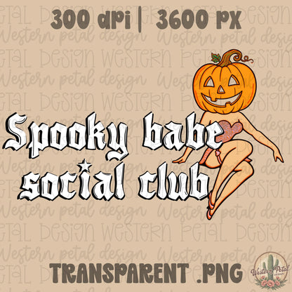 Spooky Babe Social Club PNG | Halloween Pumpkin Girl PNG | Trendy Halloween Sublimation Design | Fall Graphic PNG Download