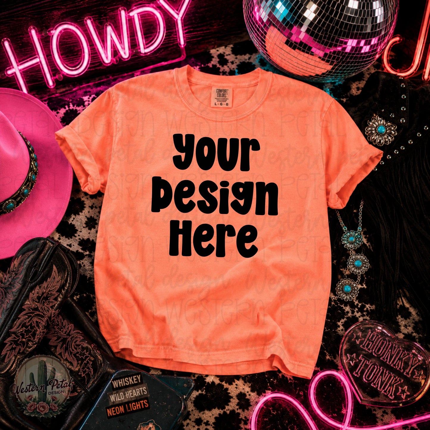 Neon Cantaloupe Comfort Colors Mockup | Western Disco Cowgirl Mockup | Honky Tonk Shirt Mockup | Country Concert Mockup | CC1717 orange