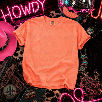 Neon Cantaloupe Comfort Colors Mockup | Western Disco Cowgirl Mockup | Honky Tonk Shirt Mockup | Country Concert Mockup | CC1717 orange