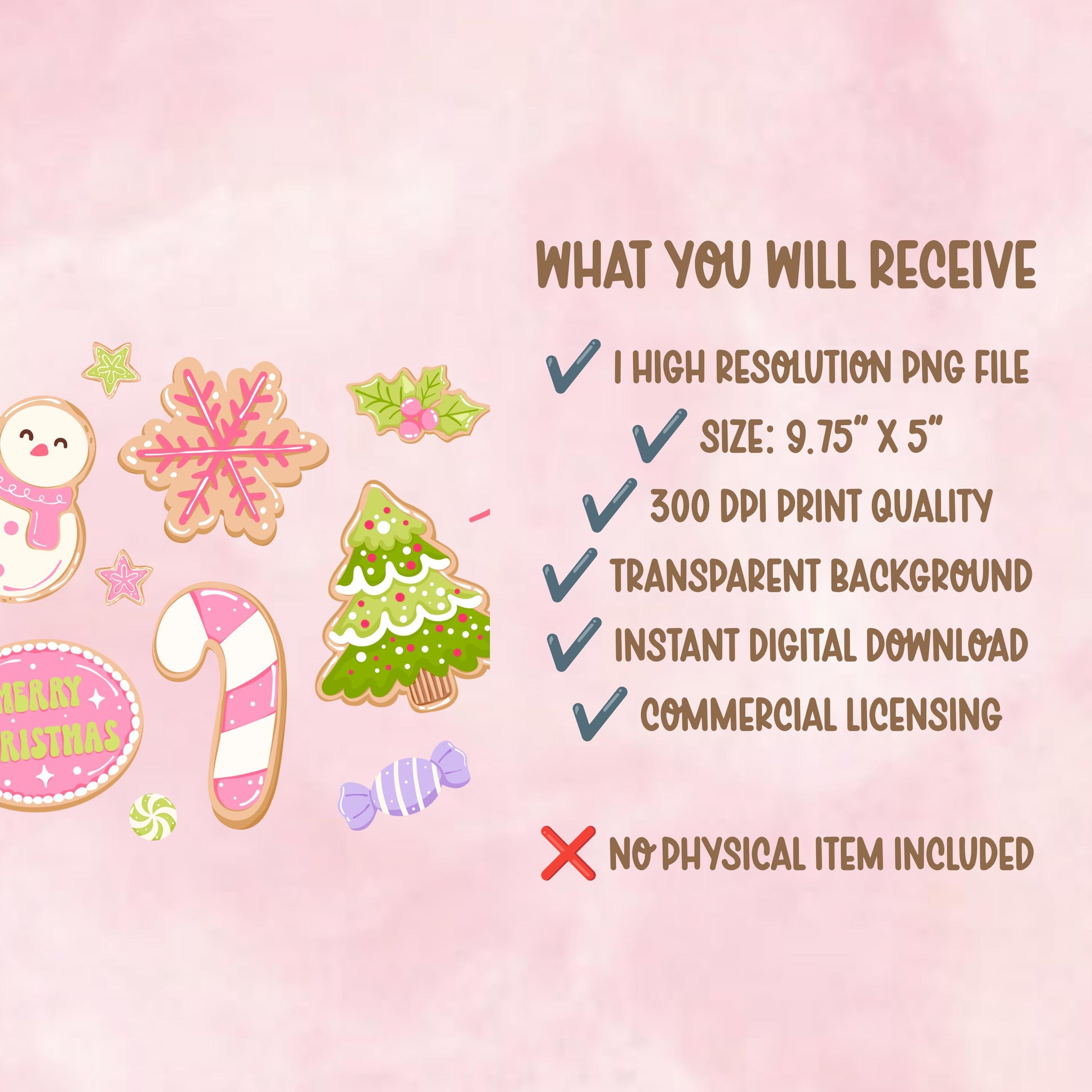 Pink Christmas Glass Can Wrap PNG | 16 oz Libbey Wrap | Coquette Christmas Cup Wrap | Gingerbread Cookie Wrap | Holiday Glass Can