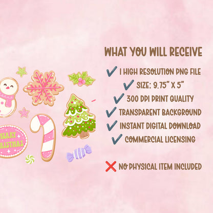 Pink Christmas Glass Can Wrap PNG | 16 oz Libbey Wrap | Coquette Christmas Cup Wrap | Gingerbread Cookie Wrap | Holiday Glass Can