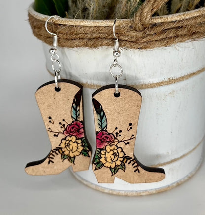Western style boot earrings with flowers handmade