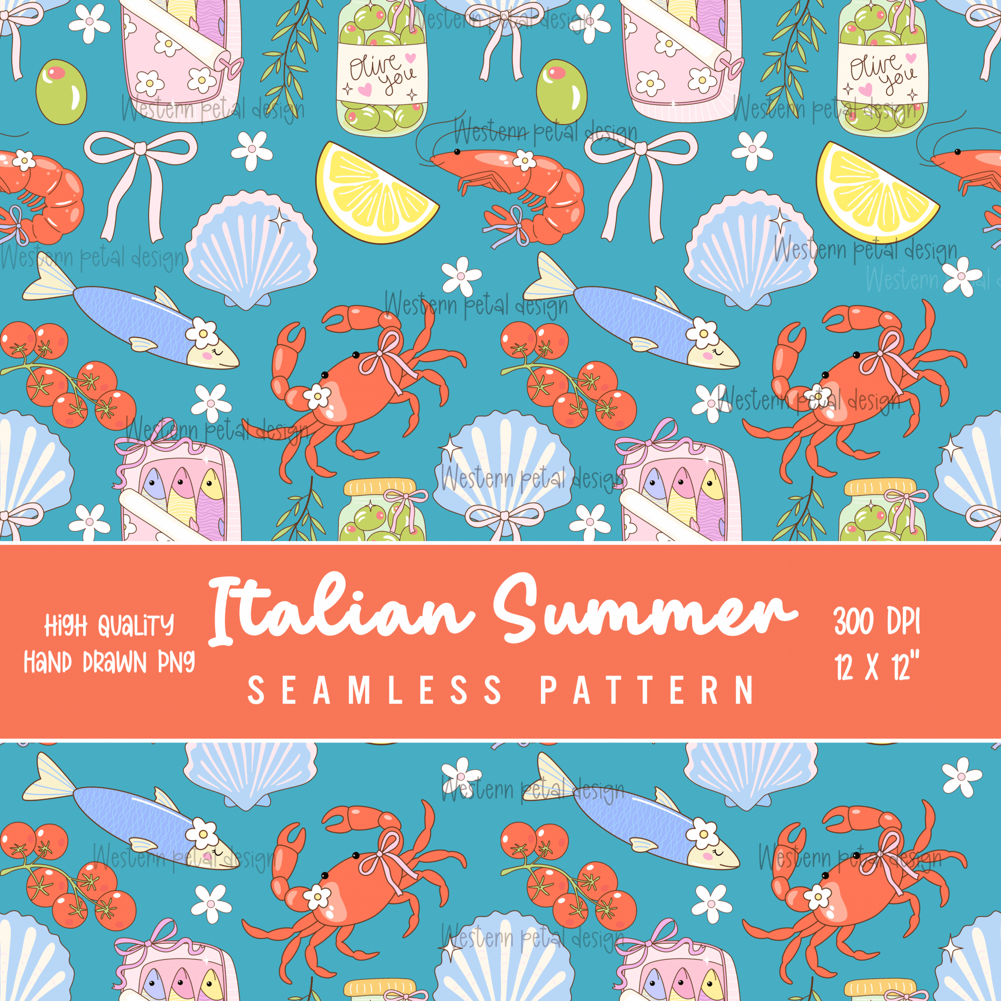 Italian Summer Seamless File PNG - Western Petal Design