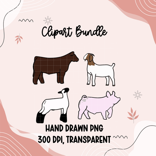 Large animal livestock clipart bundle - Western Petal Design