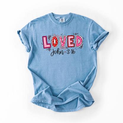 Loved John 3:16 Comfort Colors® T-Shirt - Western Petal Design