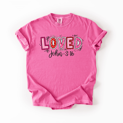 Loved John 3:16 Comfort Colors® T-Shirt - Western Petal Design