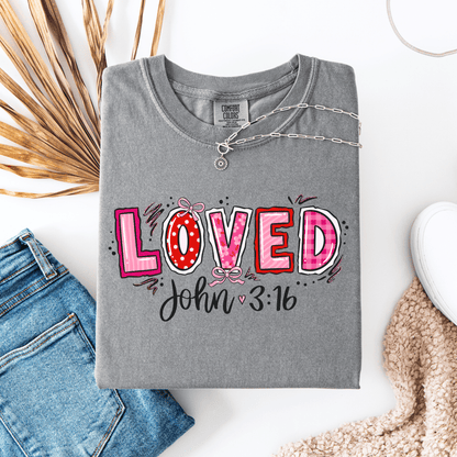Loved John 3:16 Comfort Colors® T-Shirt - Western Petal Design