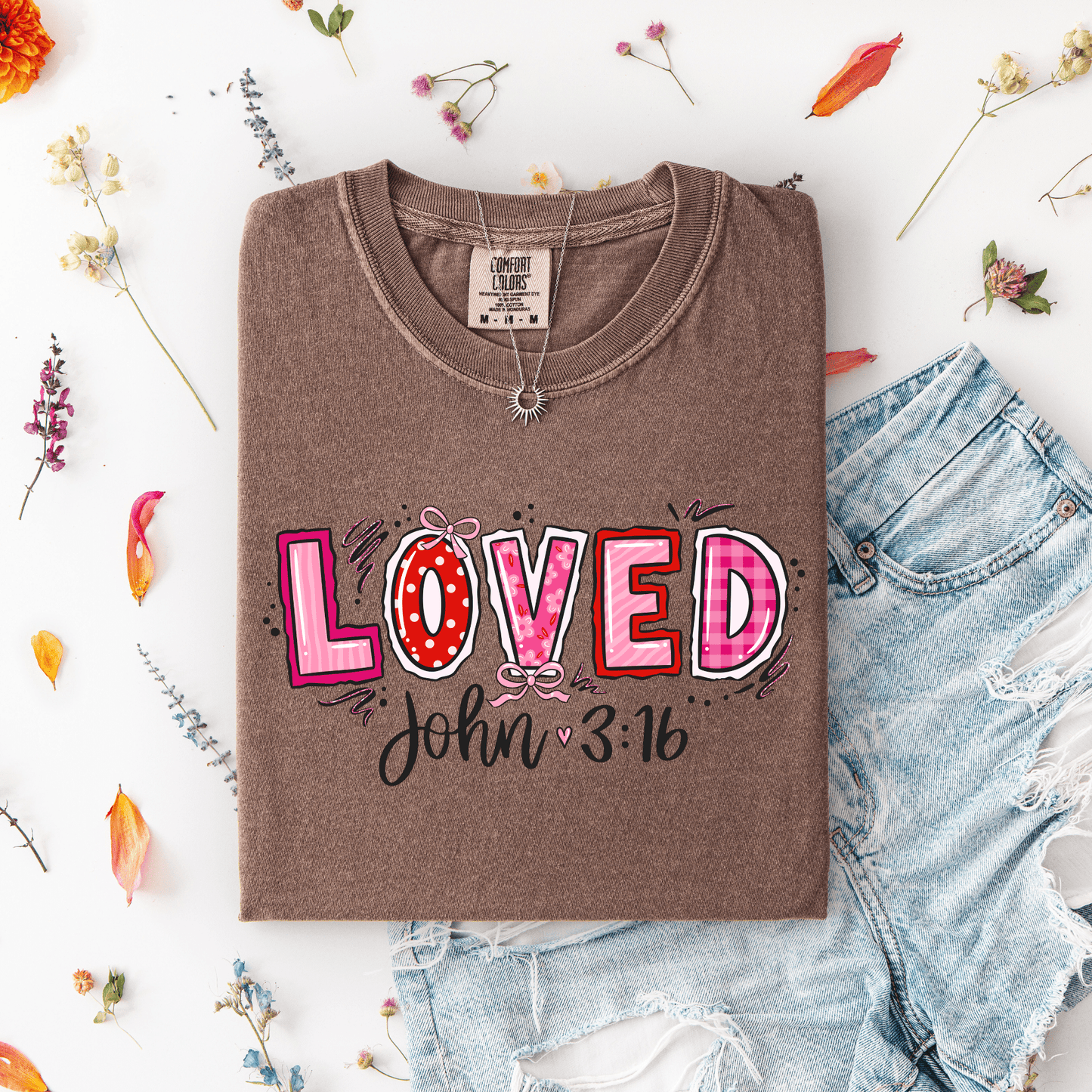 Loved John 3:16 Comfort Colors® T-Shirt - Western Petal Design