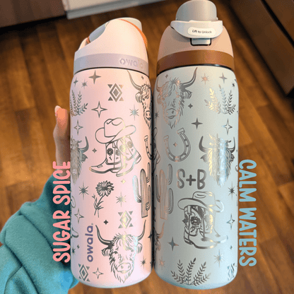Owala Engraved Western Cowgirl Icons Tumbler | 24 oz or 32 oz - Western Petal Design