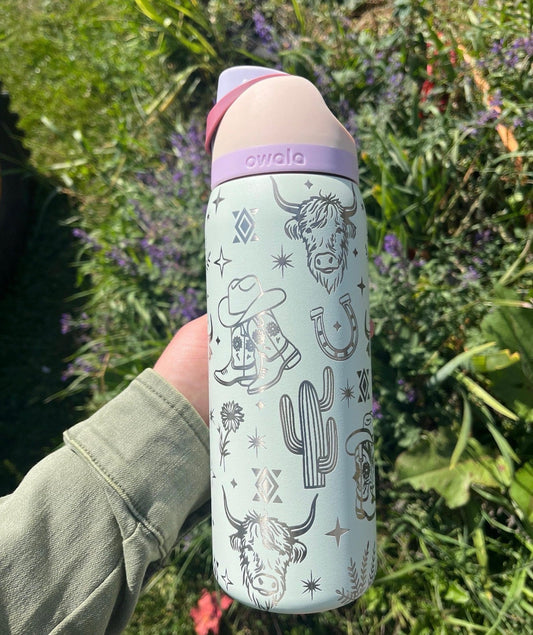 Owala Engraved Western Cowgirl Icons Tumbler | 24 oz or 32 oz - Western Petal Design