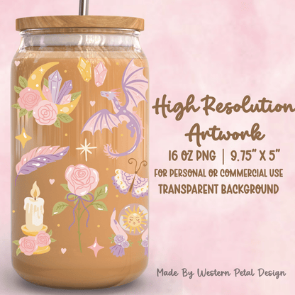 Pastel Dragon 16oz Glass Can Wrap PNG | 9.75x5 - Western Petal Design