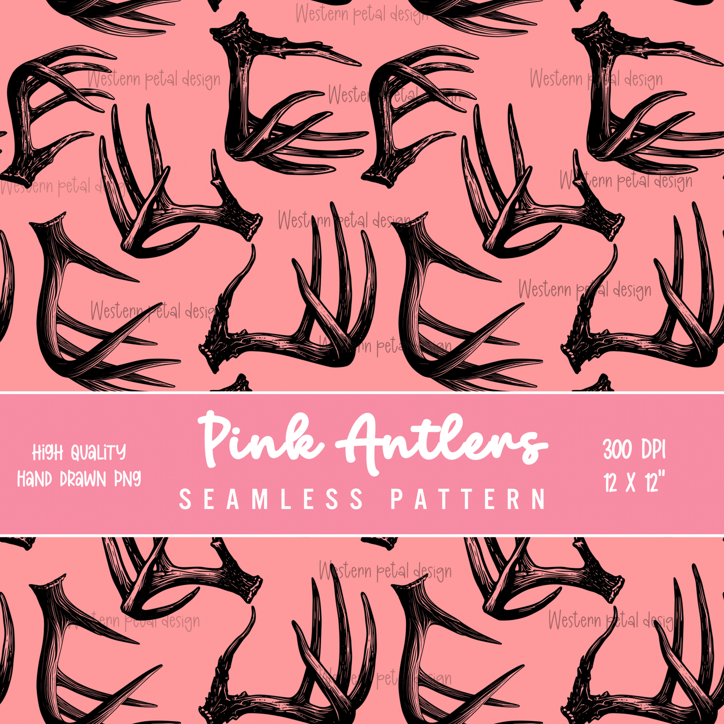 Pink Antlers seamless file - Western Petal Design