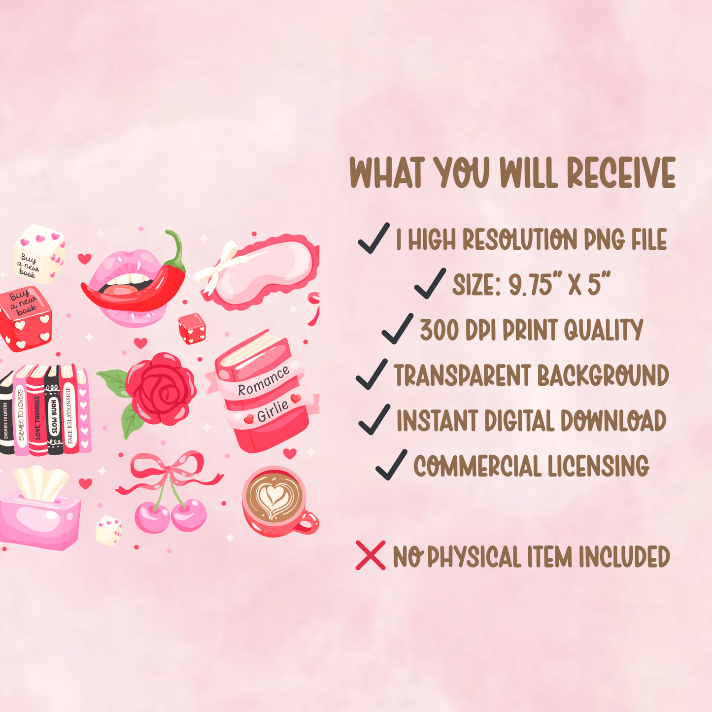Pink Coquette Bookish 16oz Glass Can Wrap | Romance Girlie PNG (Digital Download) - Western Petal Design