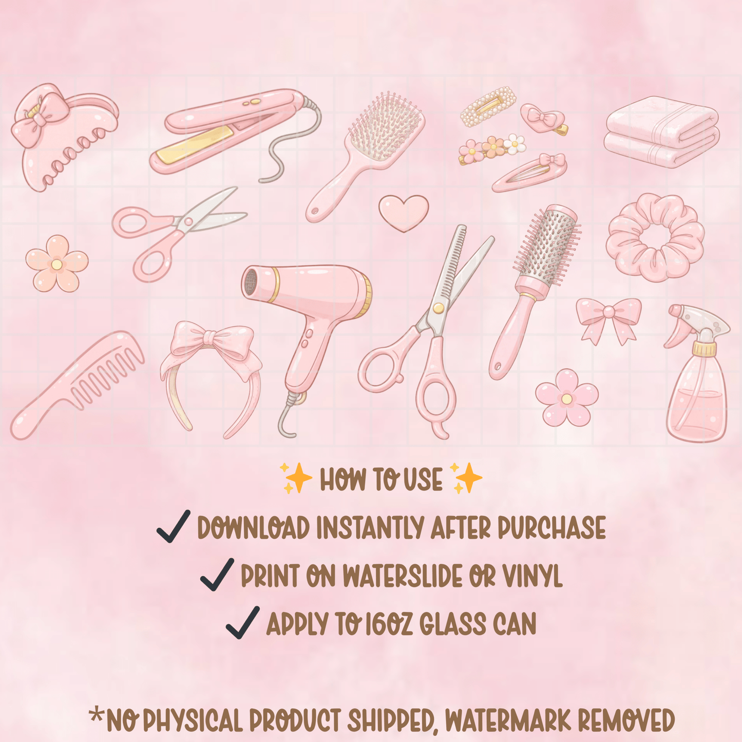 Pink Hair Stylist Glass Can Wrap PNG | Coquette Beauty Tumbler Design (Digital Download) - Western Petal Design