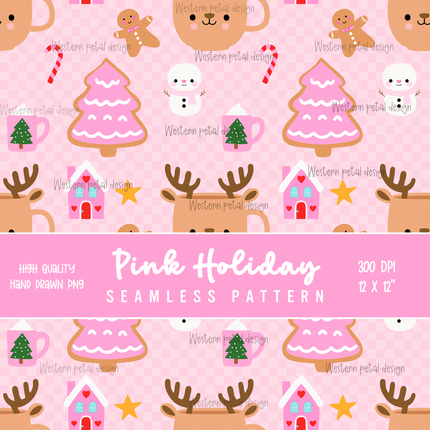 Pink Holiday Seamless File / Digital Paper - Western Petal Design