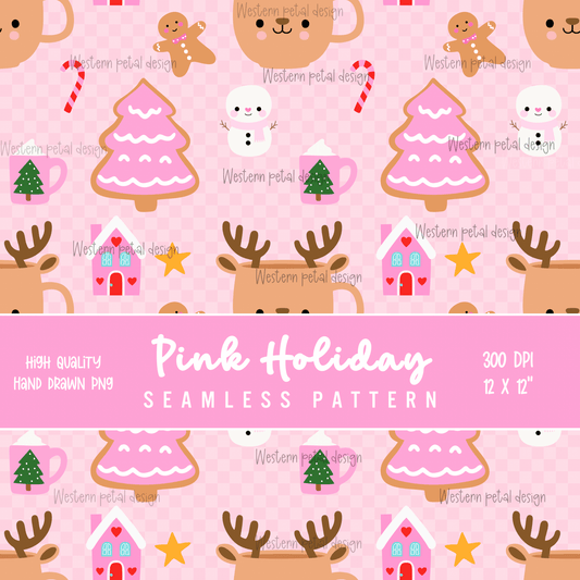 Pink Holiday Seamless File / Digital Paper - Western Petal Design