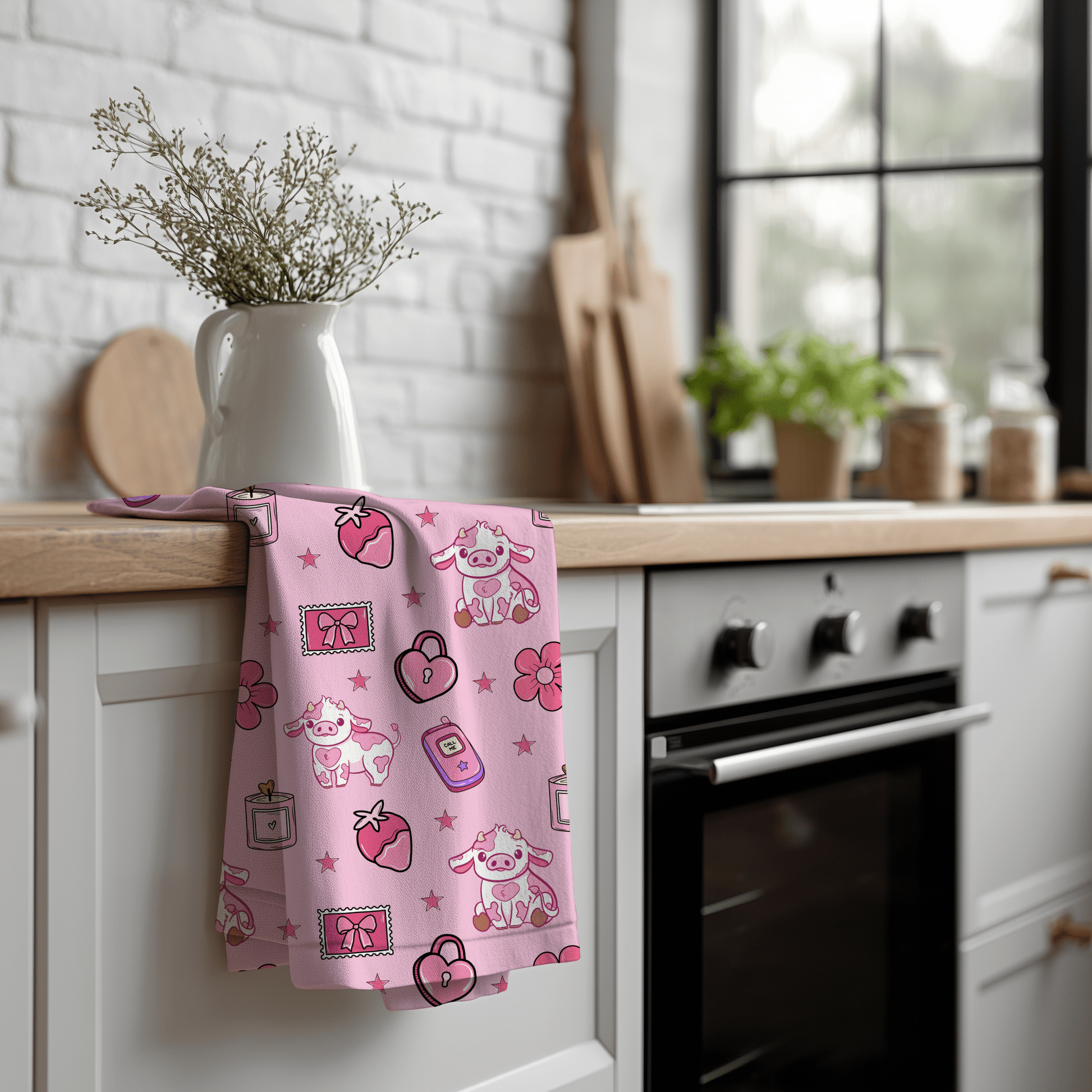 Pink Valentine Cow Print • 12x12 300 DPI • Strawberry Hearts Western Pattern - Western Petal Design