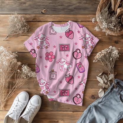 Pink Valentine Cow Print • 12x12 300 DPI • Strawberry Hearts Western Pattern - Western Petal Design