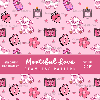 Pink Valentine Cow Print • 12x12 300 DPI • Strawberry Hearts Western Pattern - Western Petal Design
